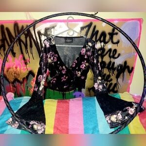 Killstar pink and black skull crop top long sleeve